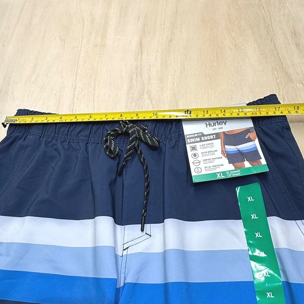 Hurley Swim Shorts Mens XL Blue Stripe Stretch UPF 50+ Board Trunks Lined NEW